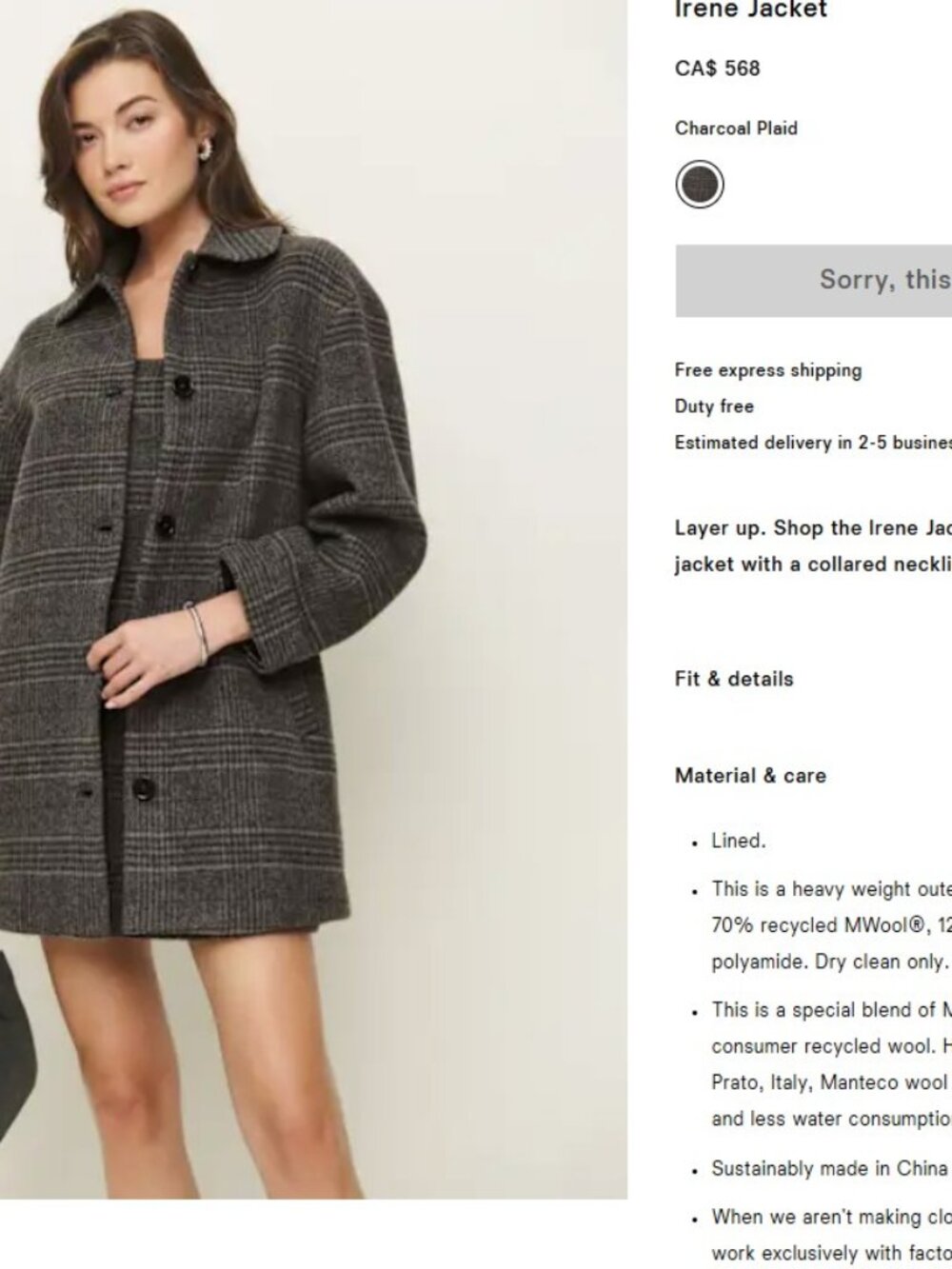 Reformation Brand New Wool Coat